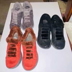 Lot Of 3 Bzees Women's Golden SlipOn Faux Fur Booties - Black, Gray, Red -Sz 7.5